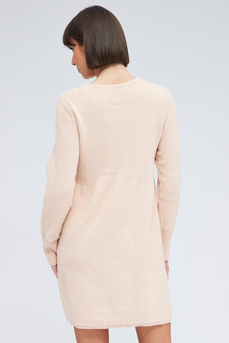 Pink Knit Dress Long Sleeve for Ally Fashion