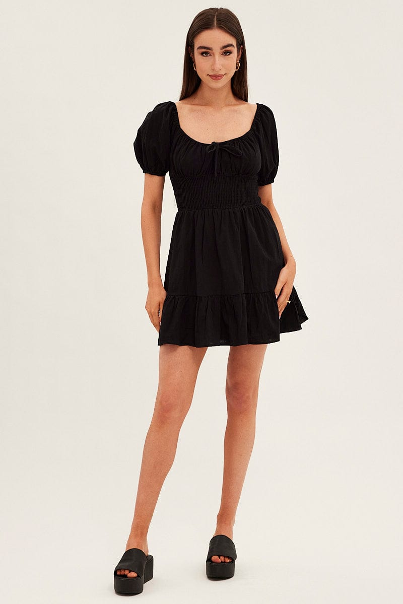 Black Skater Dress Short Sleeve Mini for Ally Fashion