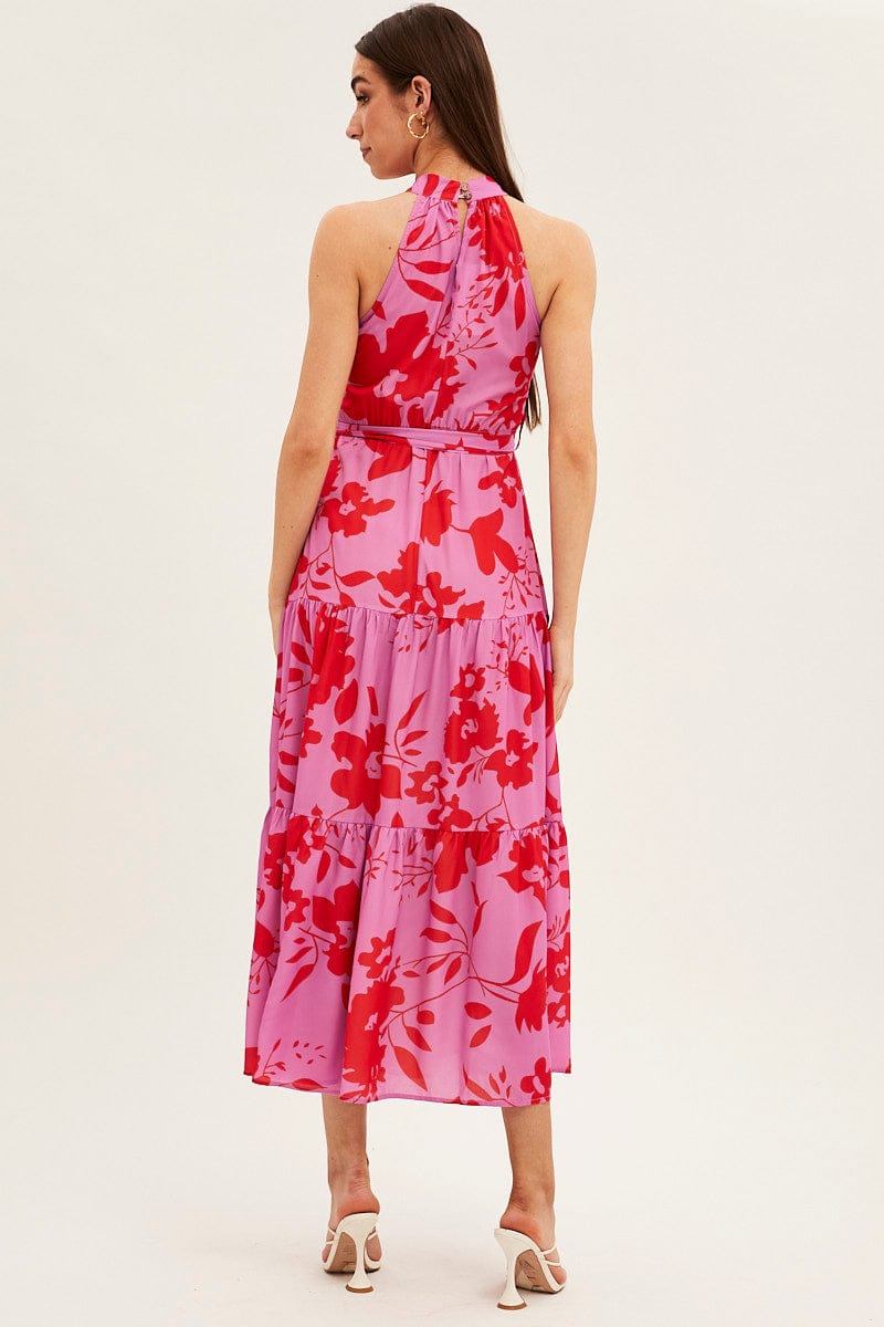 Pink Floral Halter Neck Floral Maxi Dress for Ally Fashion