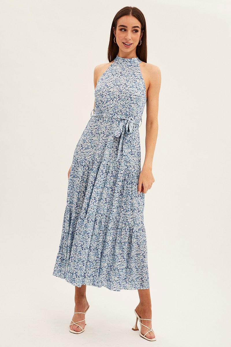 Blue floral outlet halter dress