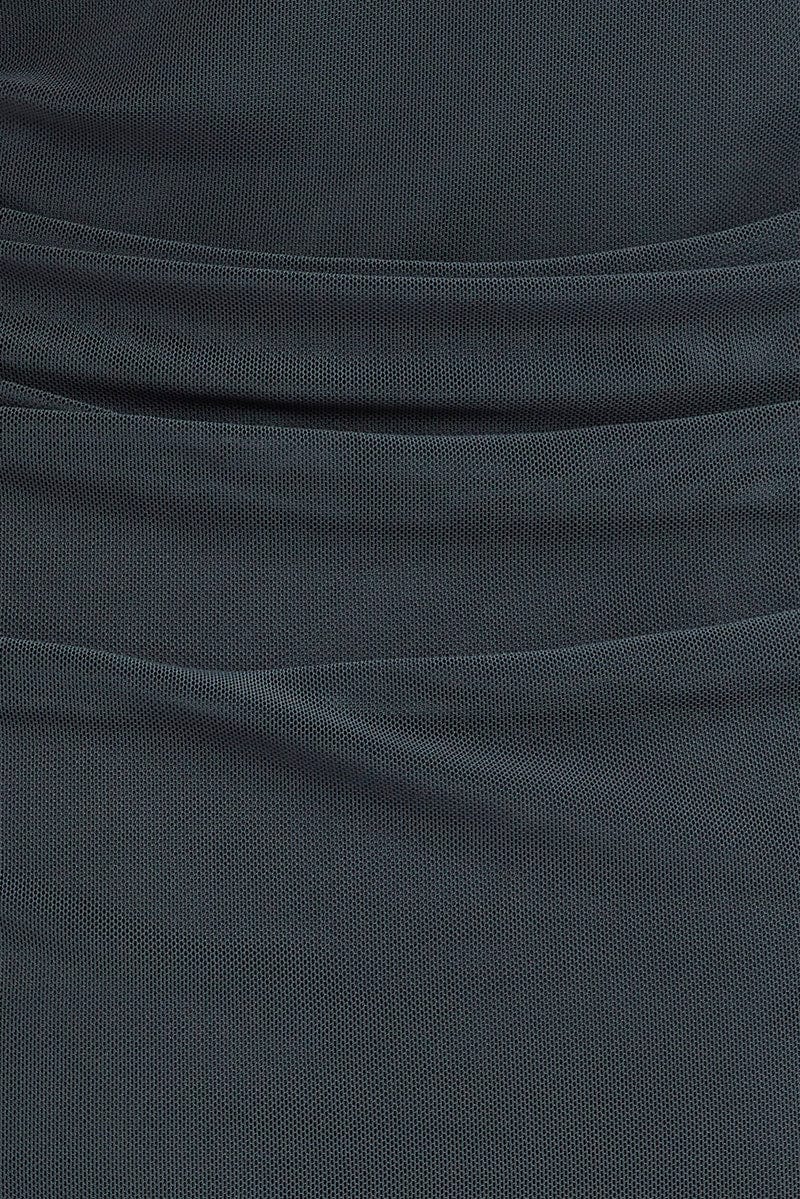 Grey Midi Dress Sleeveless Bodycon Ruched Mesh for Ally Fashion
