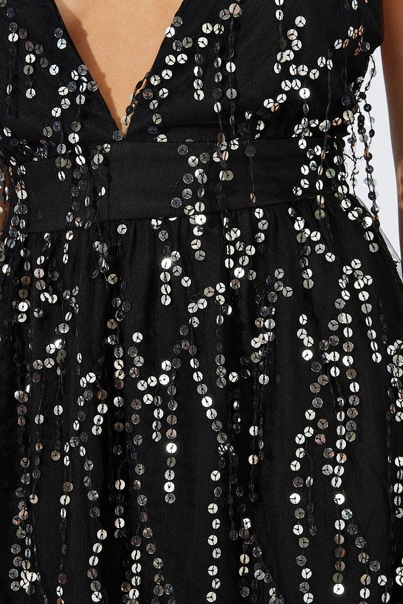 Black Sequin Mini Dress Sleeveless for Ally Fashion