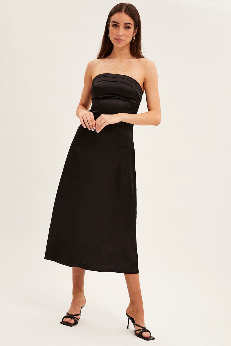 Black Satin Straight Midi Dress for Ally Fashion