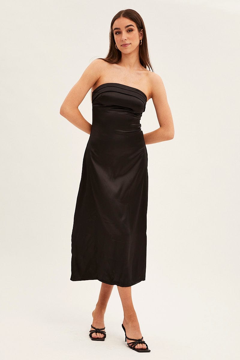 Black Satin Straight Midi Dress for Ally Fashion