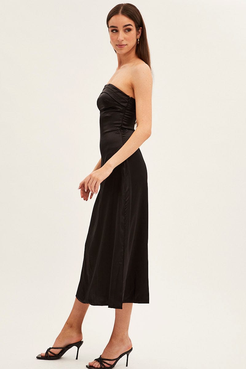 Black Satin Straight Midi Dress for Ally Fashion