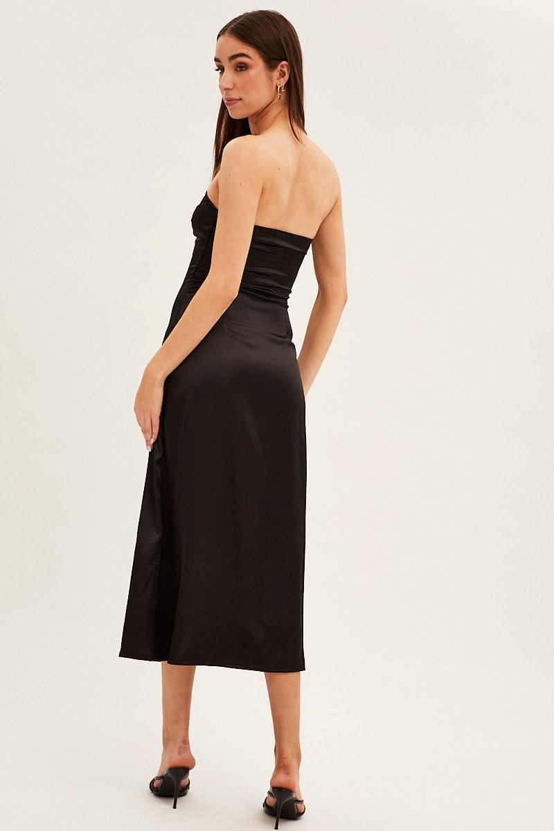 Black Satin Straight Midi Dress for Ally Fashion