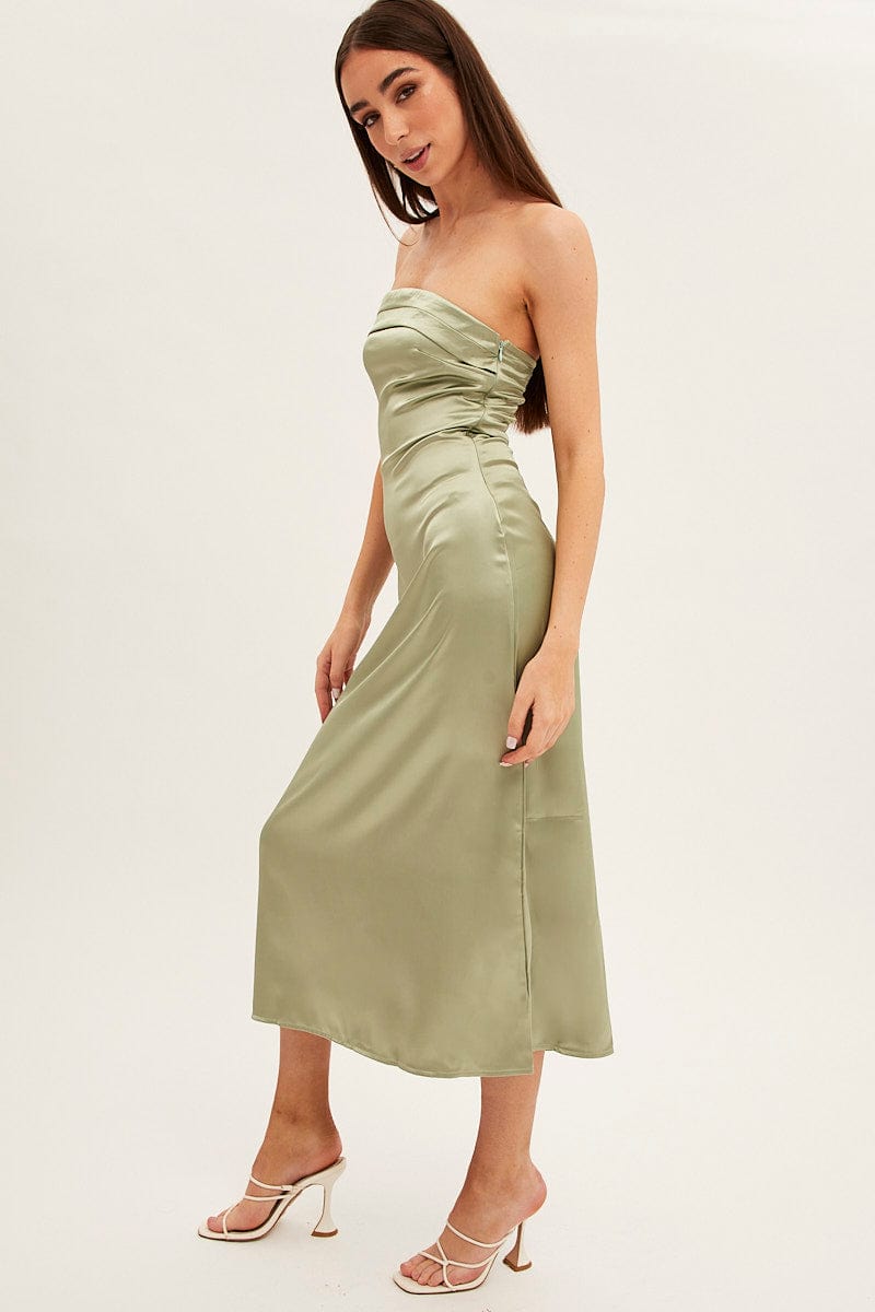 Green Satin Straight Midi Dress for Ally Fashion