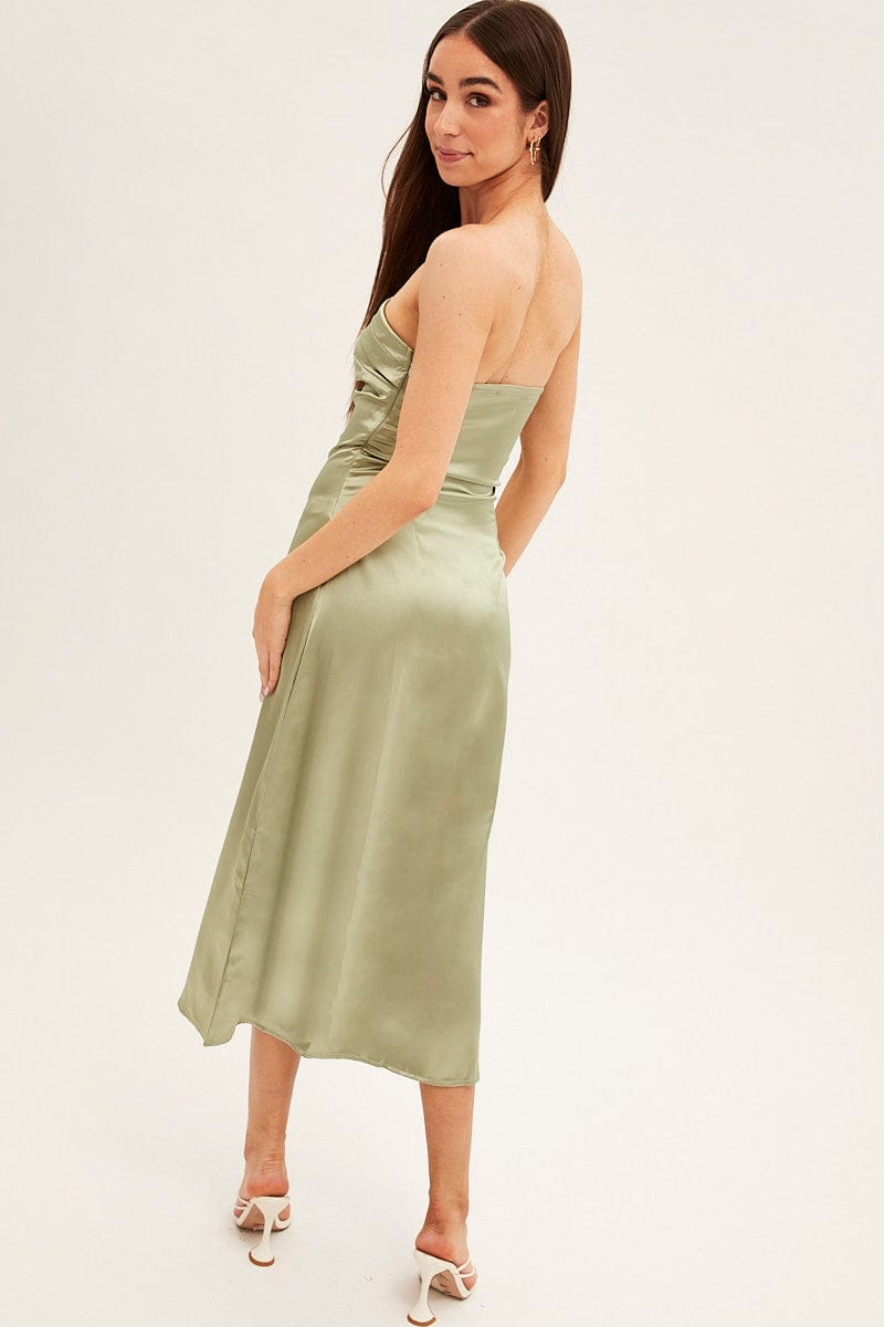 Green Satin Straight Midi Dress for Ally Fashion