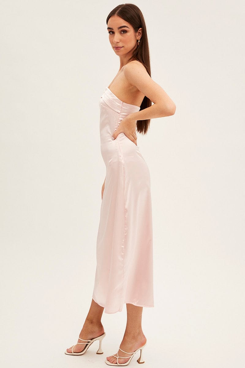 Pink Satin Straight Midi Dress for Ally Fashion