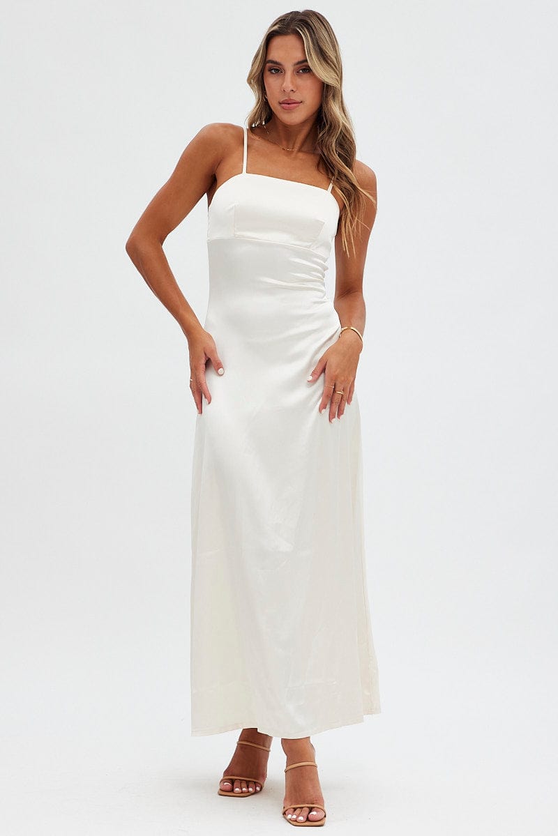 Beige Satin Straight Maxi Dress | Ally Fashion