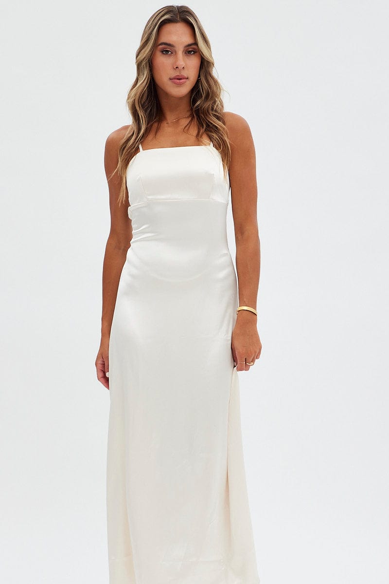 Beige Satin Straight Maxi Dress for Ally Fashion