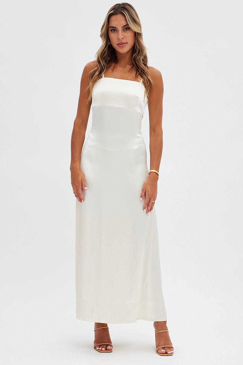 Beige Satin Straight Maxi Dress for Ally Fashion