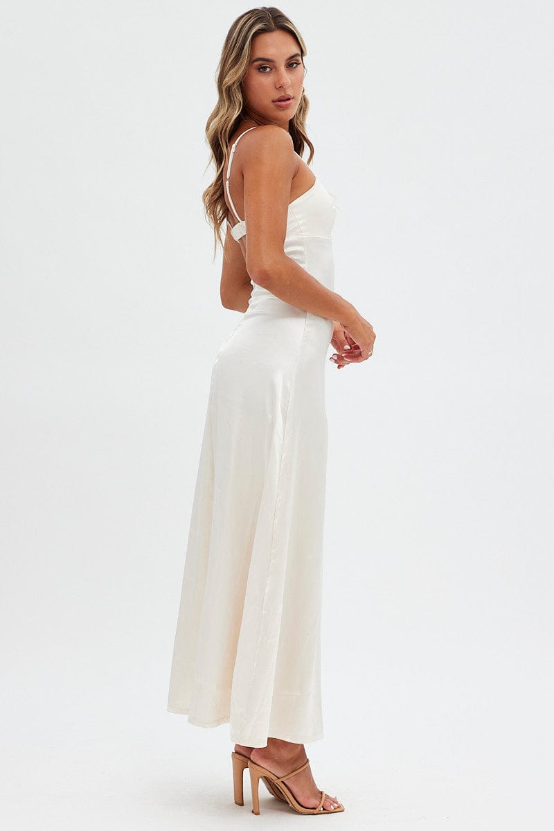 Beige Satin Straight Maxi Dress for Ally Fashion