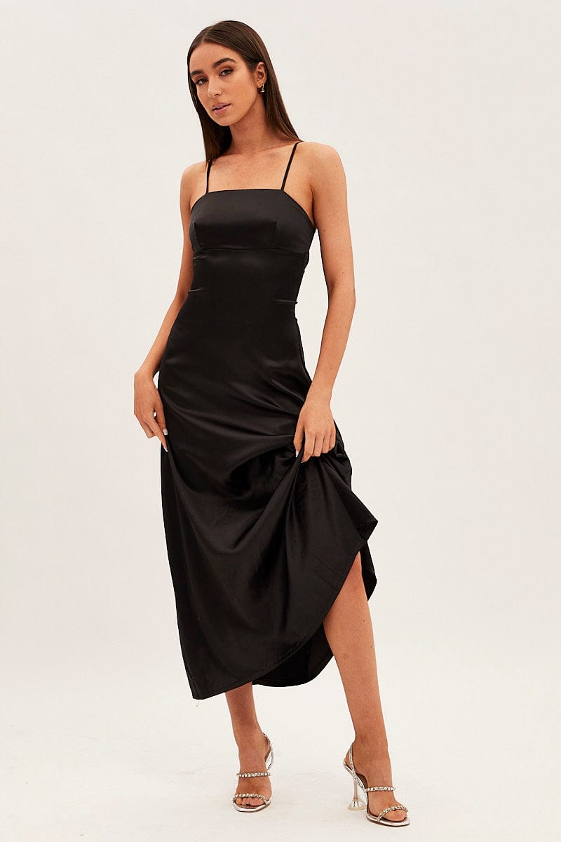 Black Satin Straight Maxi Dress for Ally Fashion