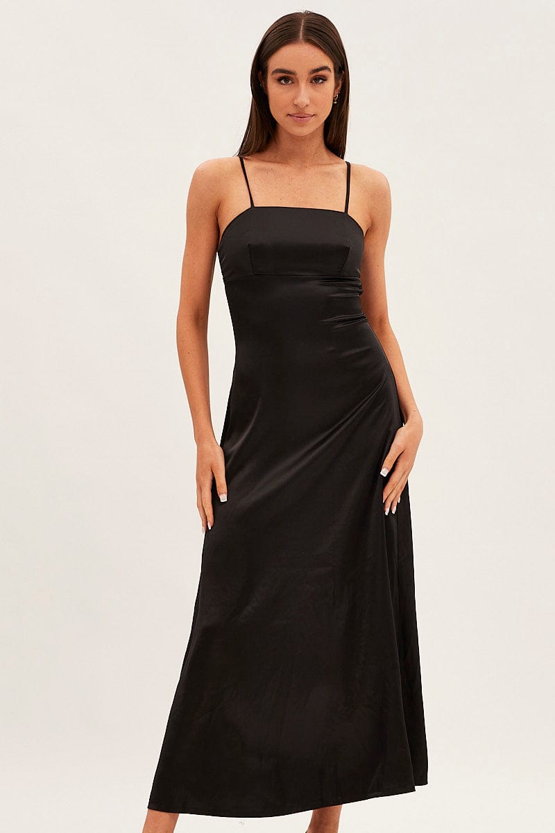 Black Satin Straight Maxi Dress for Ally Fashion