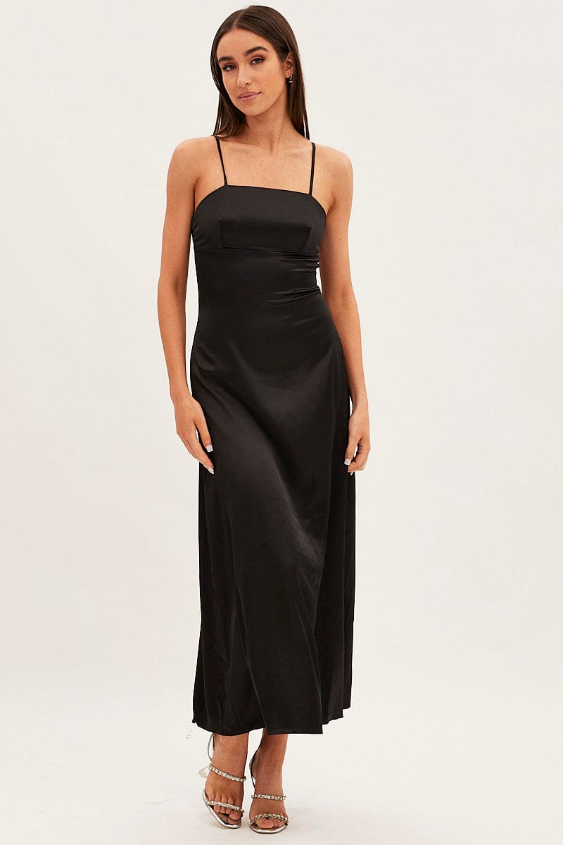 Black Satin Straight Maxi Dress for Ally Fashion