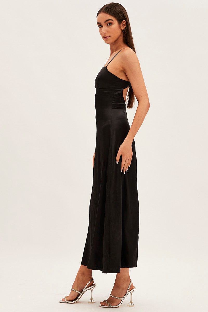 Black Satin Straight Maxi Dress for Ally Fashion