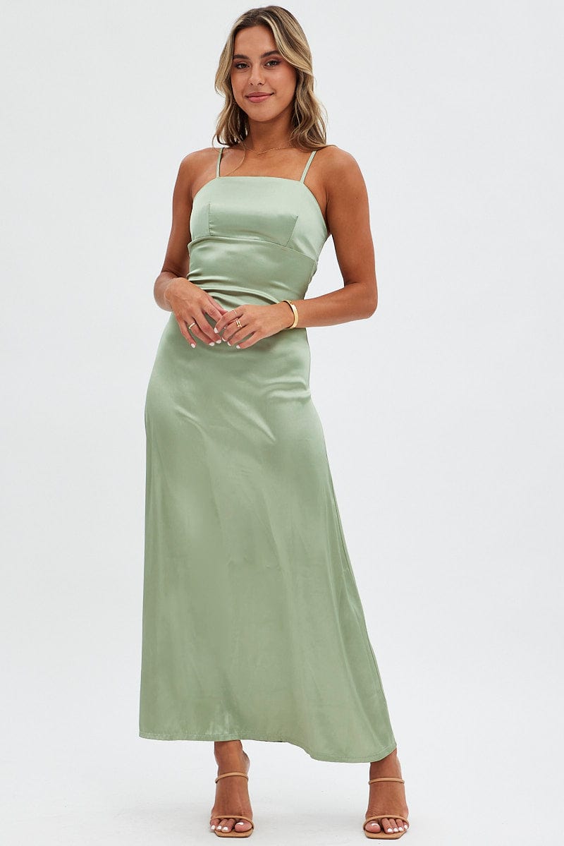 Sage Green Straight Neck Maxi Dress