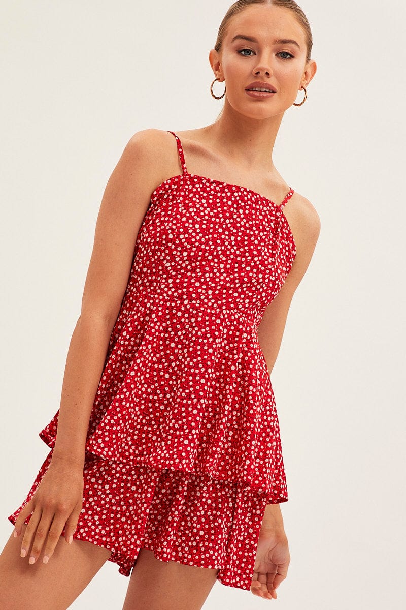Red Geo Sleeveless Mini Dress for Ally Fashion