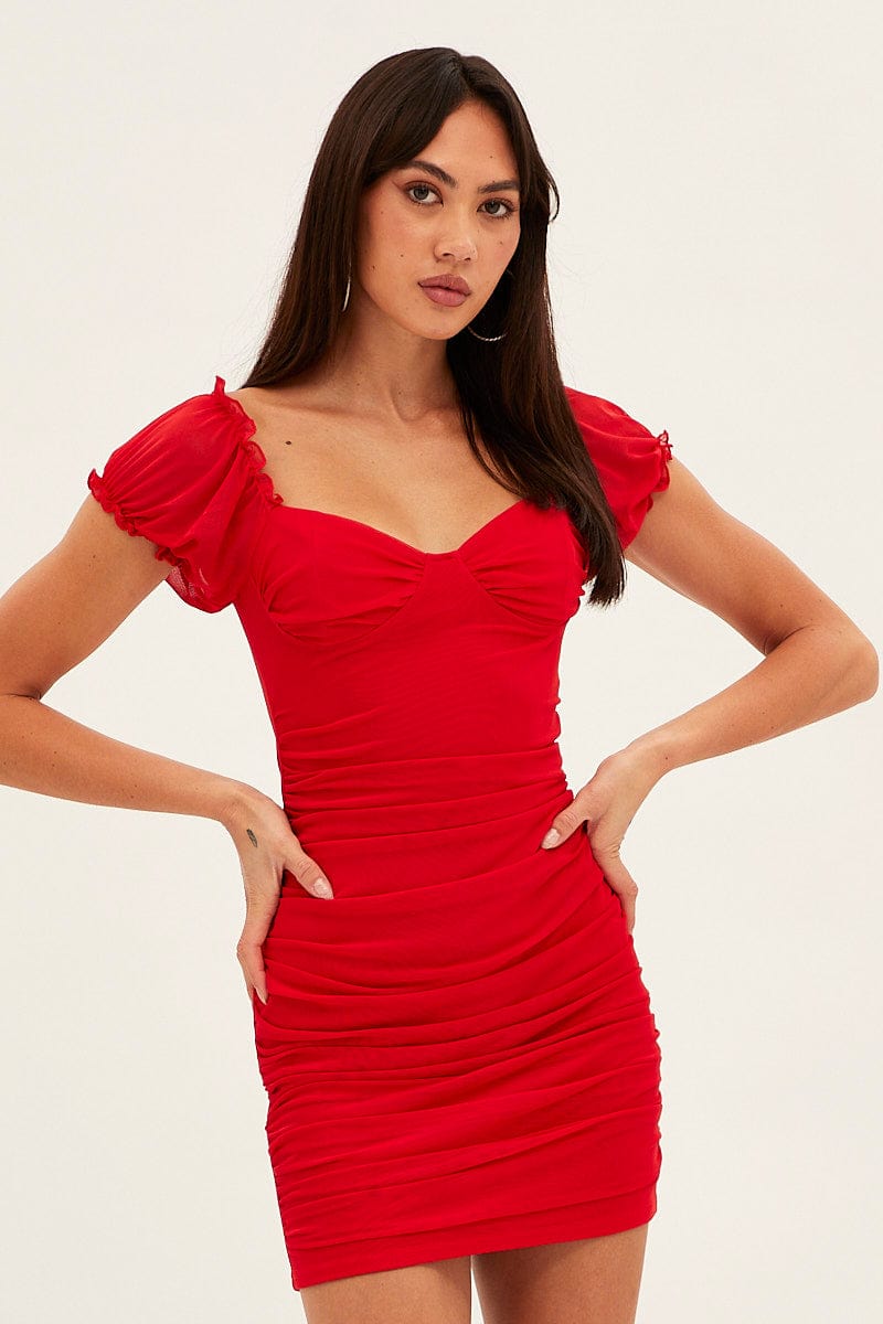 Red Mesh Bodycon Mini Dress for Ally Fashion