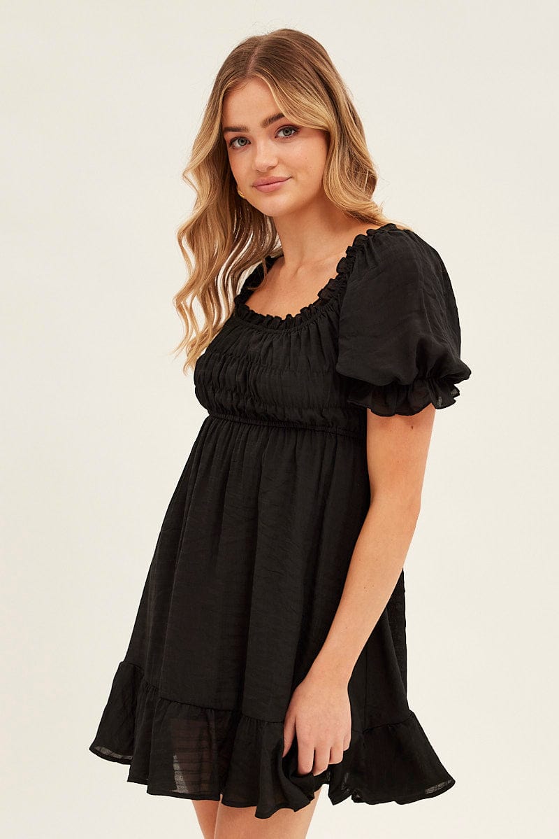 Black Gathered Bust Skater Dress for Ally Fashion