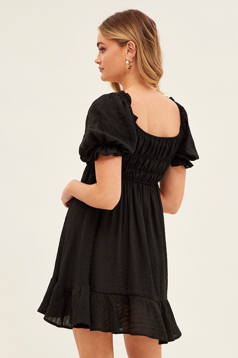 Black Gathered Bust Skater Dress for Ally Fashion