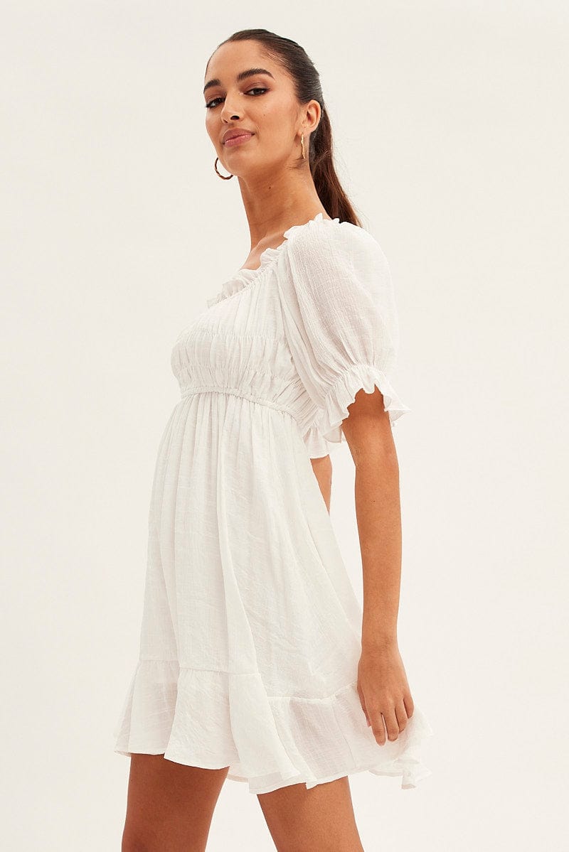 White Gathered Bust Skater Dress for Ally Fashion