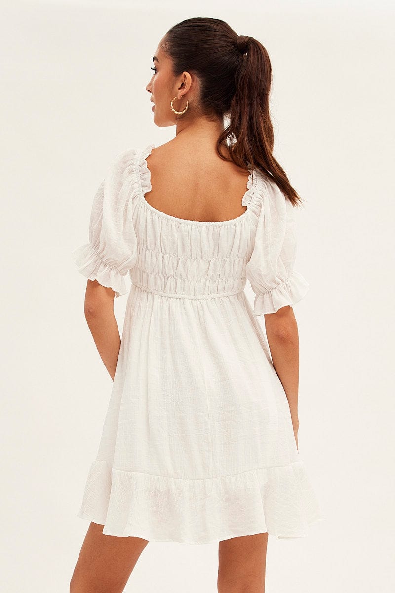 White Gathered Bust Skater Dress for Ally Fashion