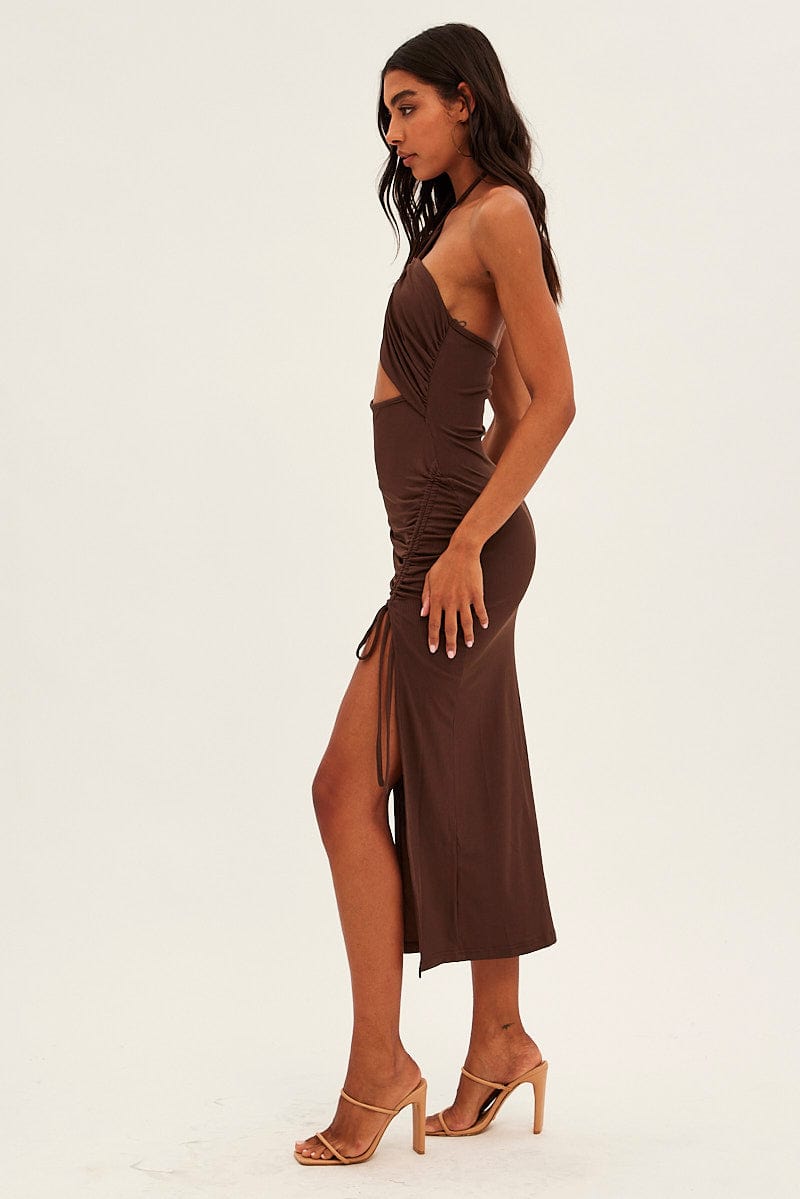 Brown Cut Out Bodycon Party Dress for Ally Fashion