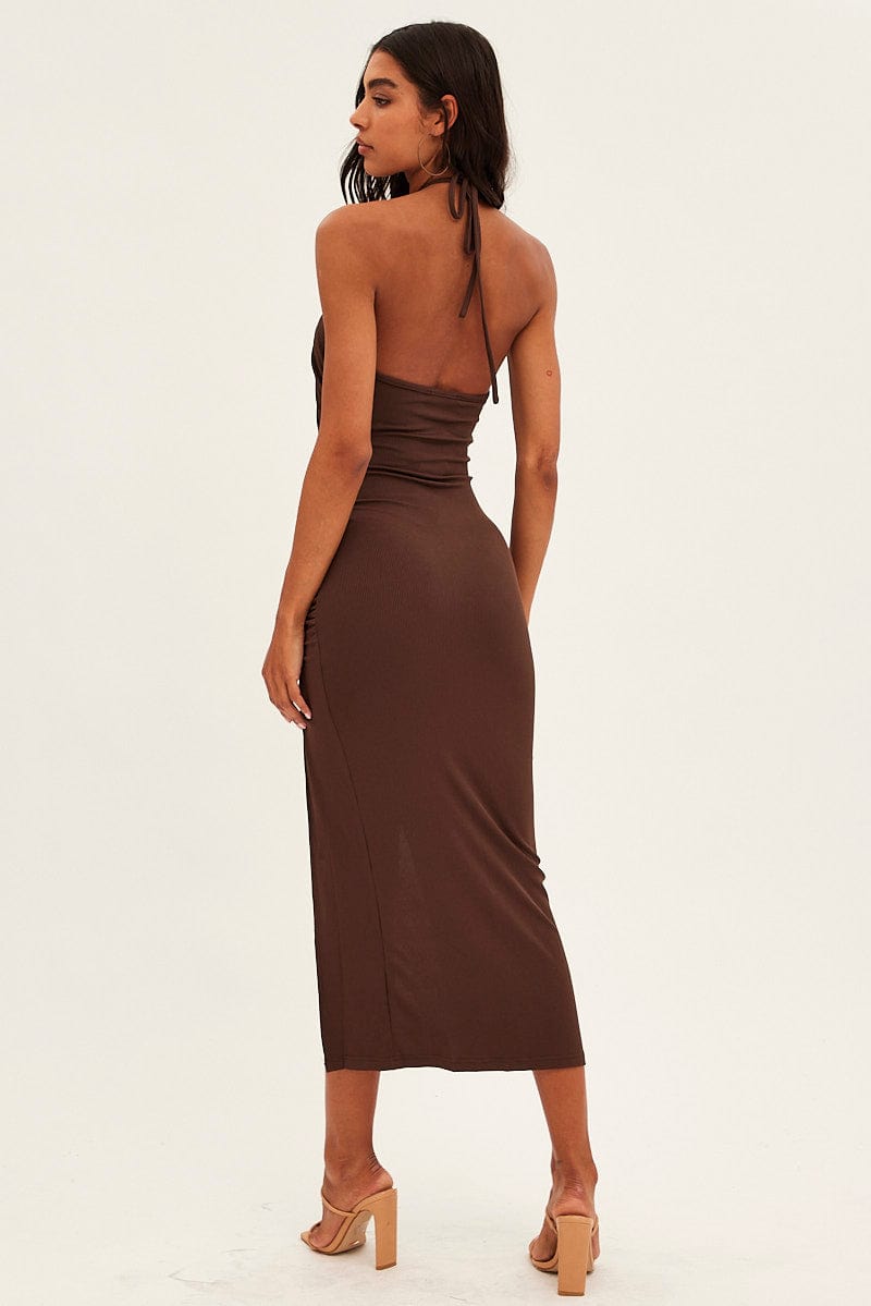 Brown Cut Out Bodycon Party Dress for Ally Fashion