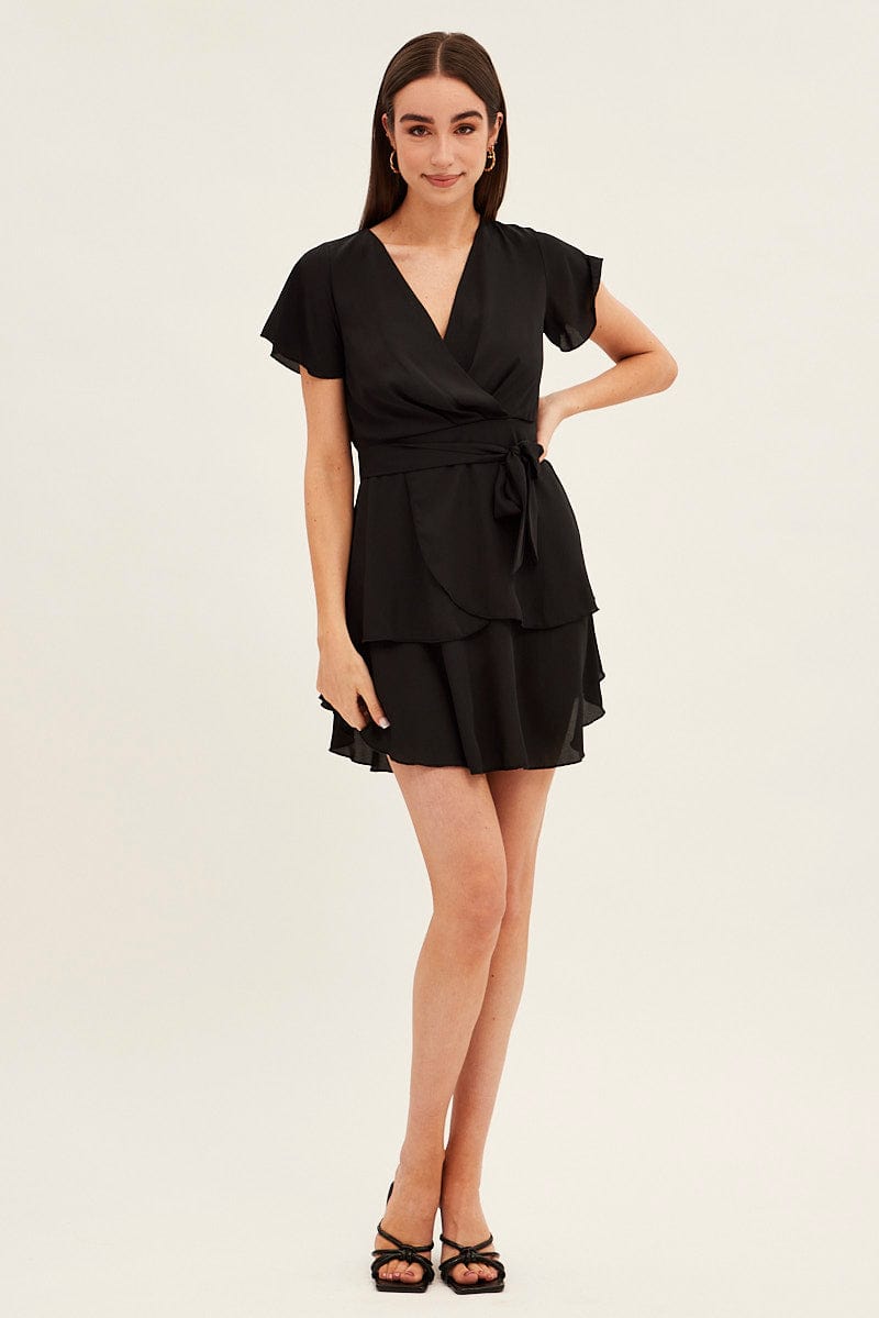 Black Short Sleeve Mini Skater Dress for Ally Fashion