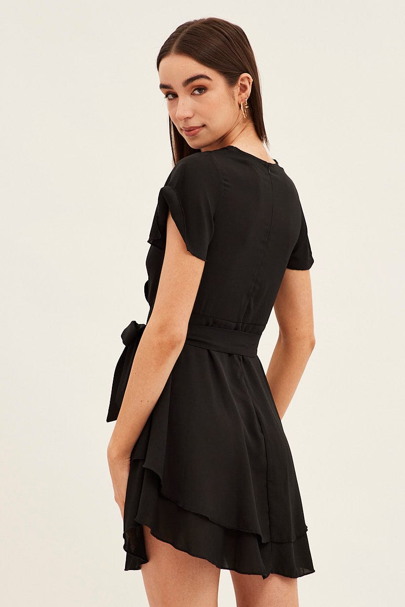 Black Short Sleeve Mini Skater Dress for Ally Fashion