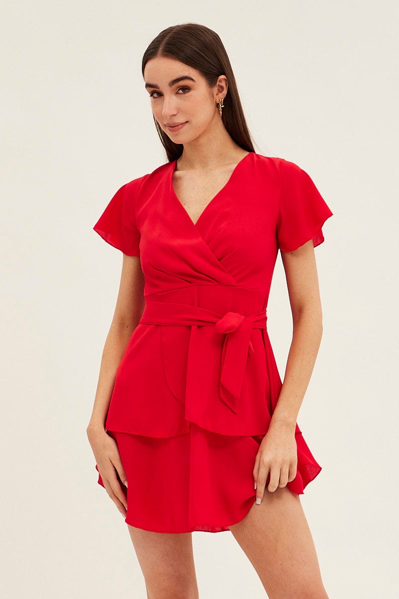 Red Short Sleeve Mini Skater Dress for Ally Fashion