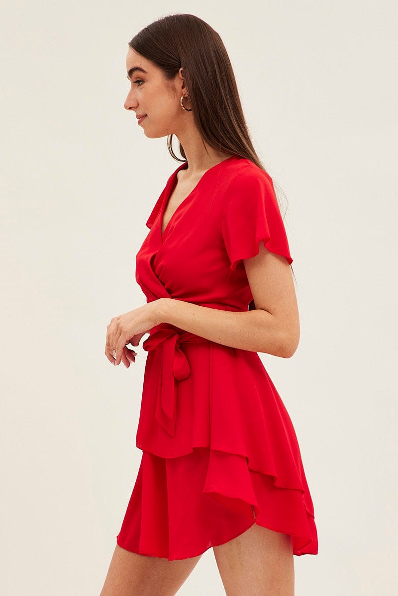 Red Short Sleeve Mini Skater Dress for Ally Fashion