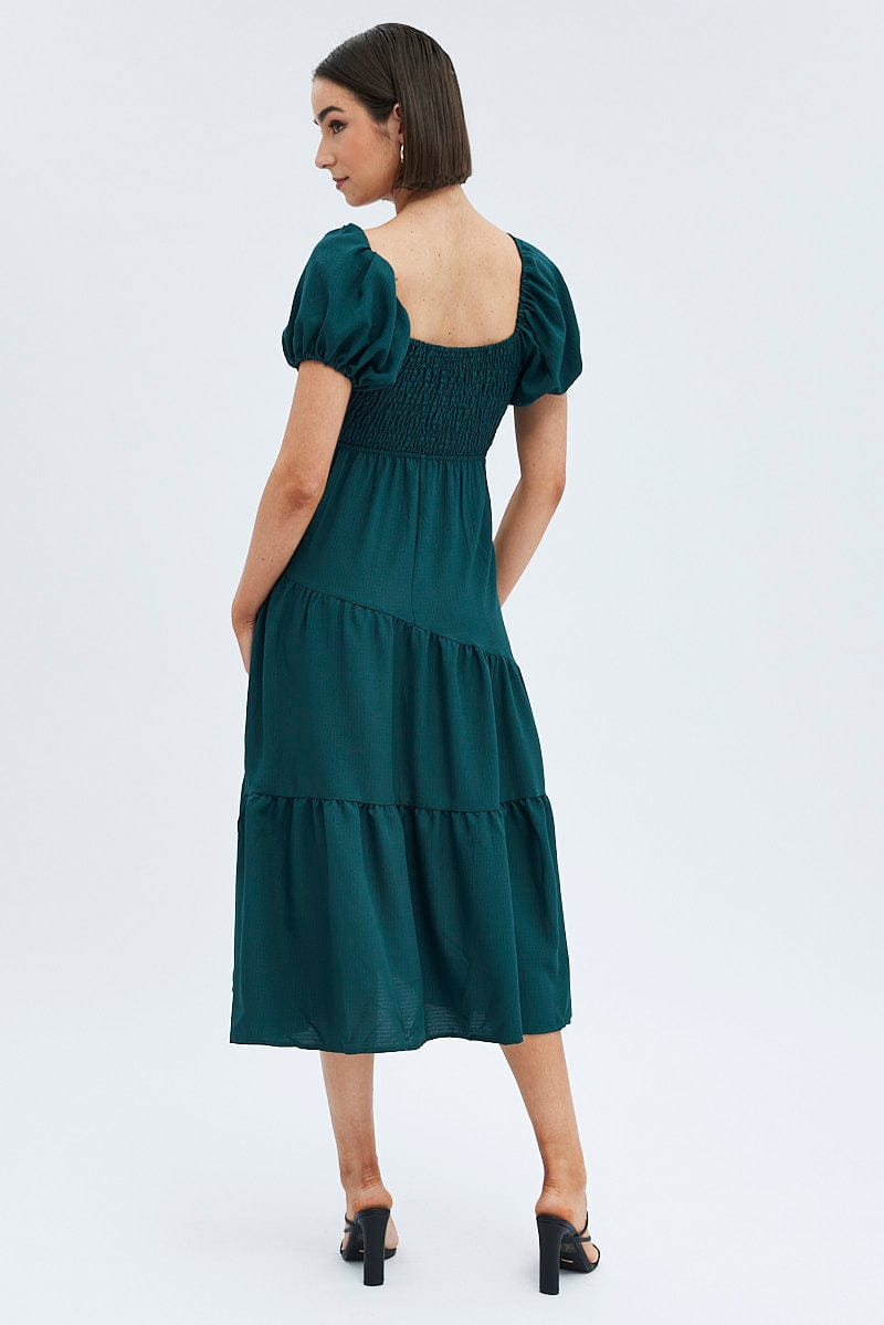 Green Midi Dress Short Sleeve Cut Out for Ally Fashion