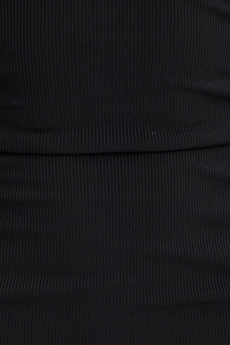 Black Bodycon Dress Long Sleeve Collared Rib for Ally Fashion