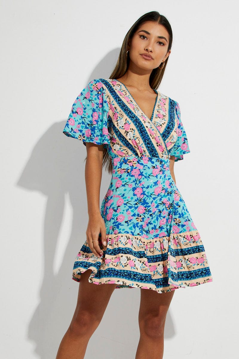 Green Boho Boho Wrap Mini Dress | Ally Fashion