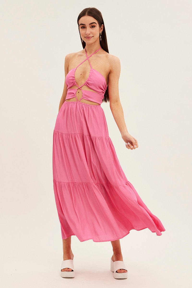 Pink Cut Out Maxi Dress for Ally Fashion