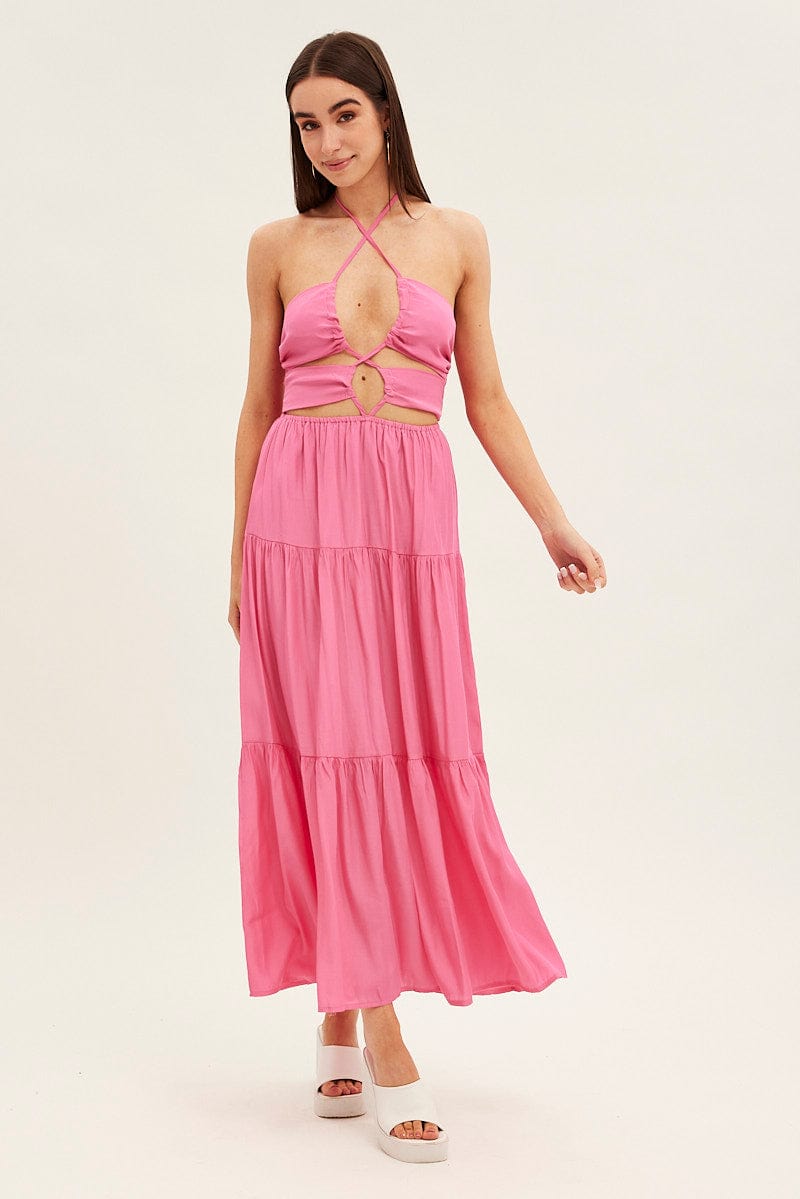 Pink Cut Out Maxi Dress for Ally Fashion