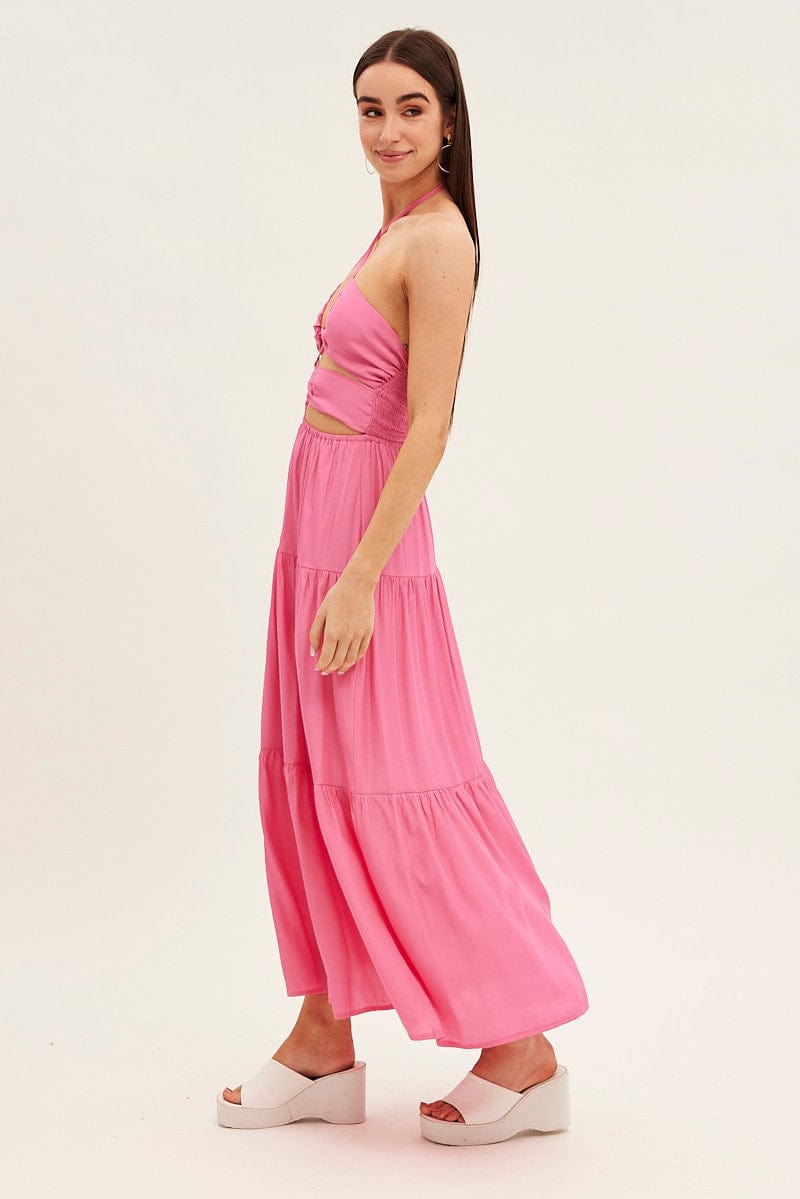 Pink Cut Out Maxi Dress for Ally Fashion