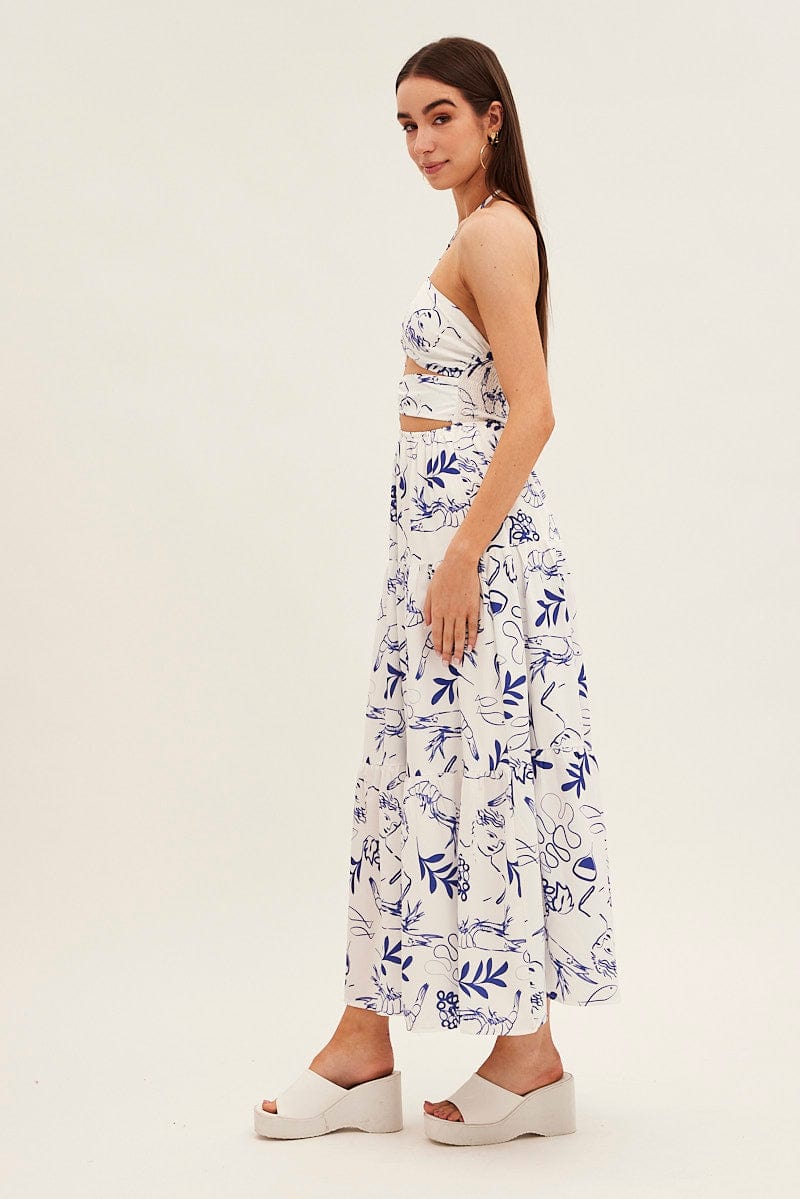 Blue Abstract Cut Out Maxi Dress for Ally Fashion