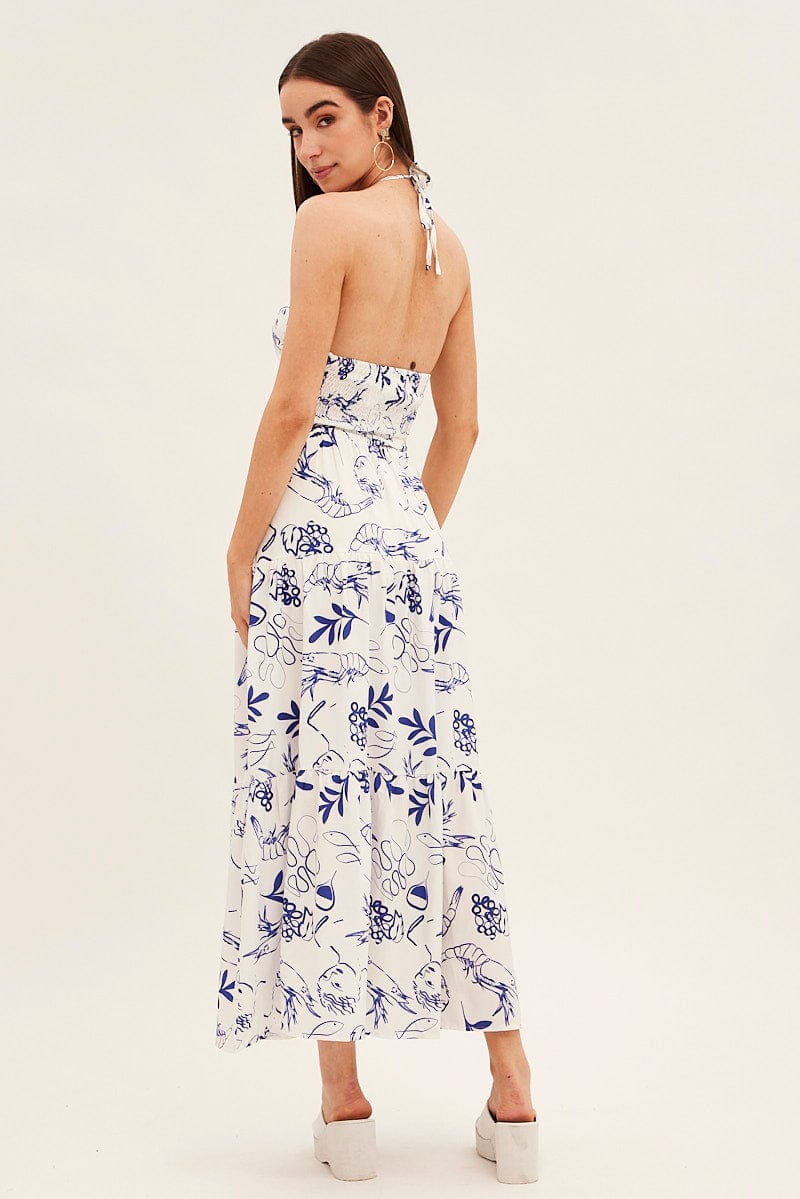 Blue Abstract Cut Out Maxi Dress | Ally Fashion