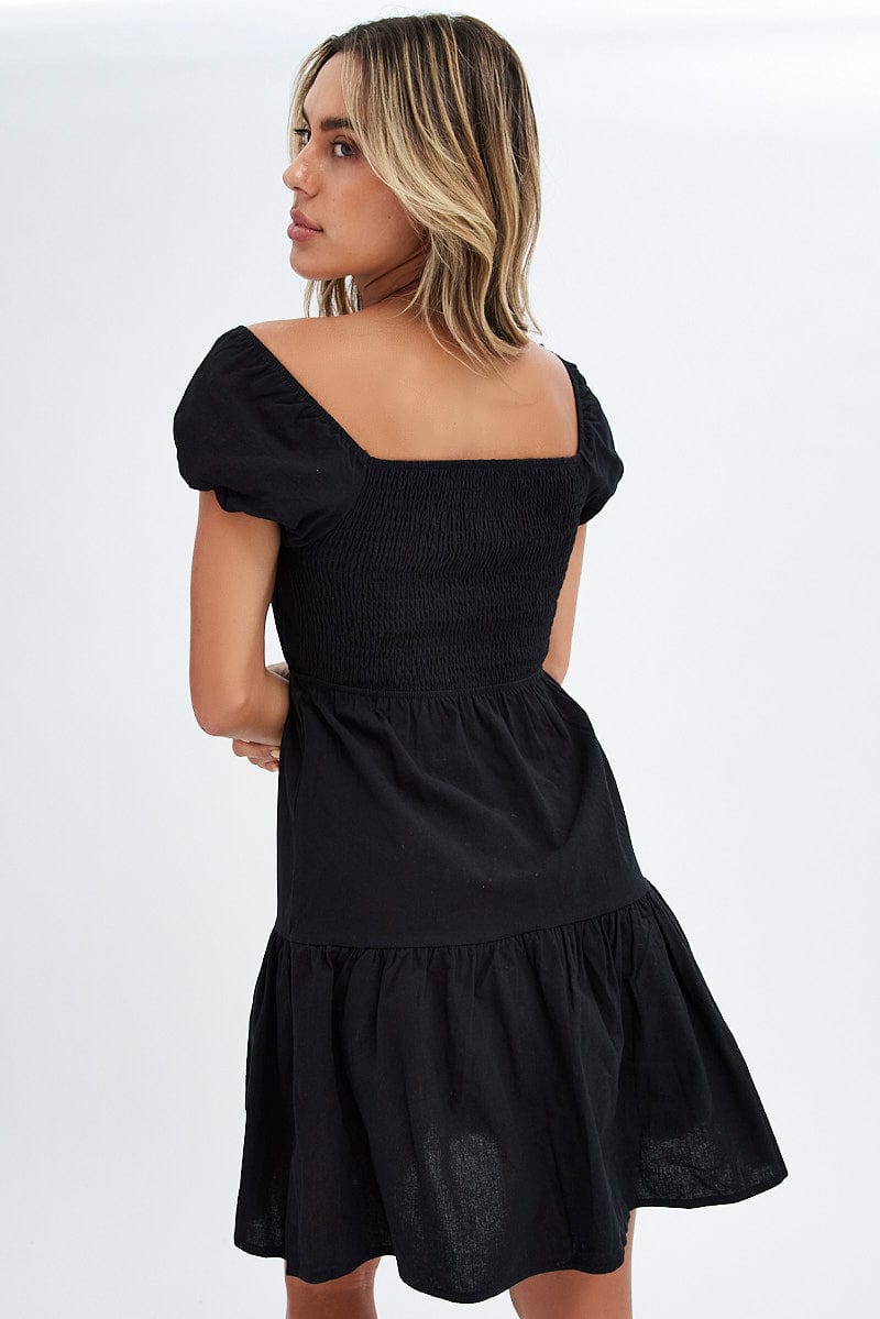 Black Puff Sleeve Cut Out Skater Dress for Ally Fashion