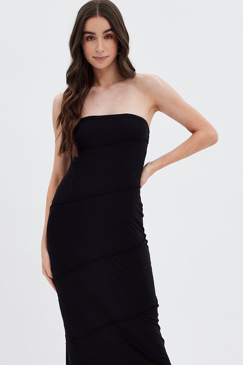 Black Ribbed Bodycon Midi Dress for Ally Fashion