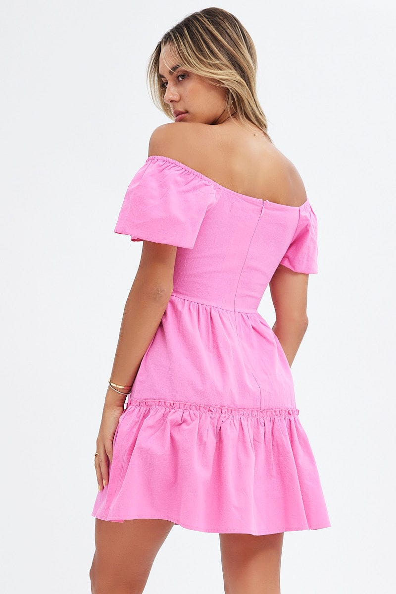 Pink Button Front Mini Swing Dress for Ally Fashion