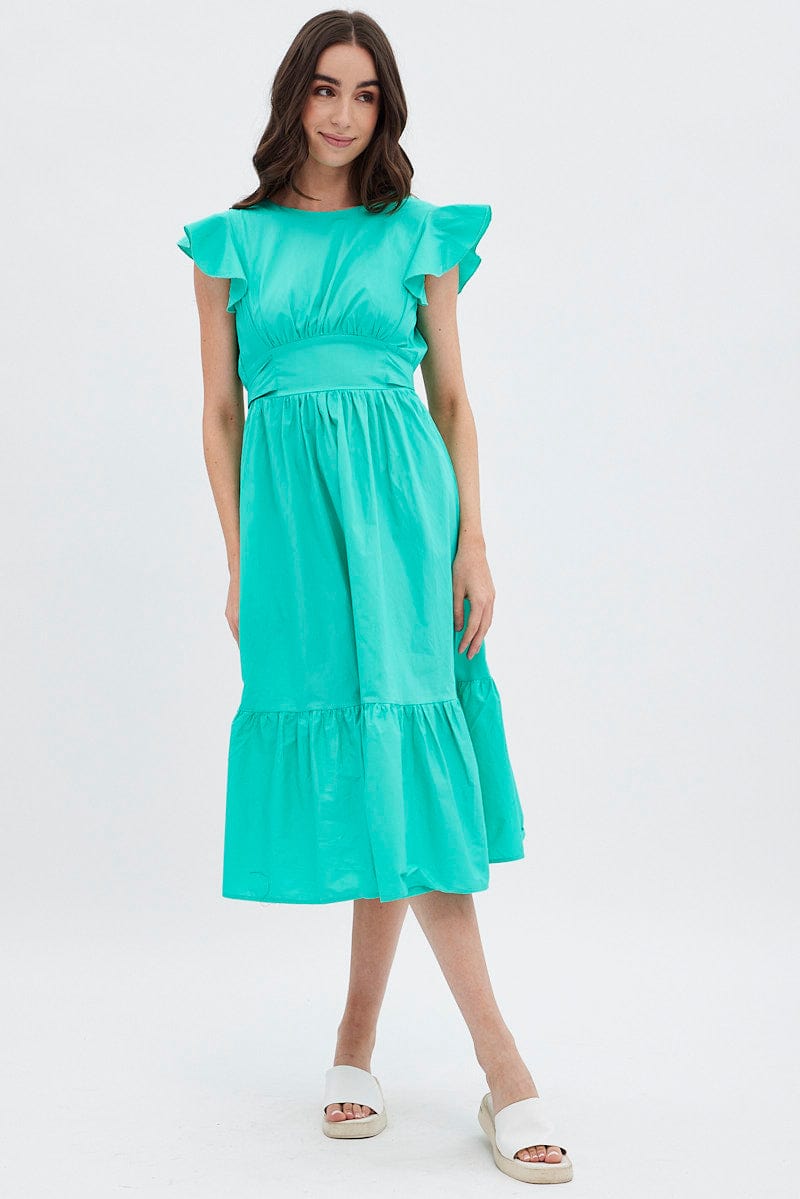 Green Tie Back Midi Dress for Ally Fashion