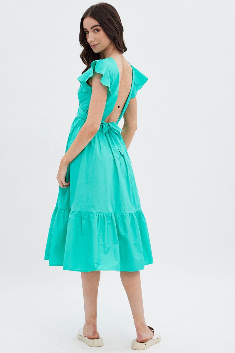 Green Tie Back Midi Dress for Ally Fashion