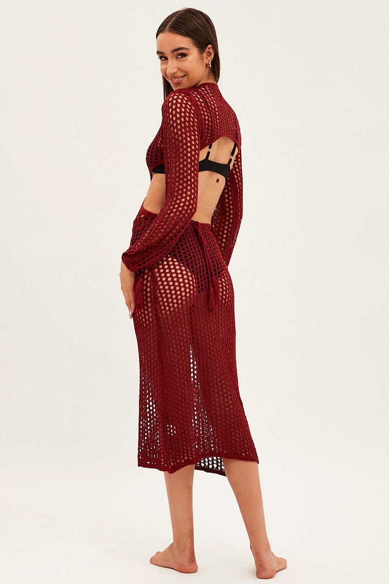 Brown Crochet Cutout Knit Dress for Ally Fashion