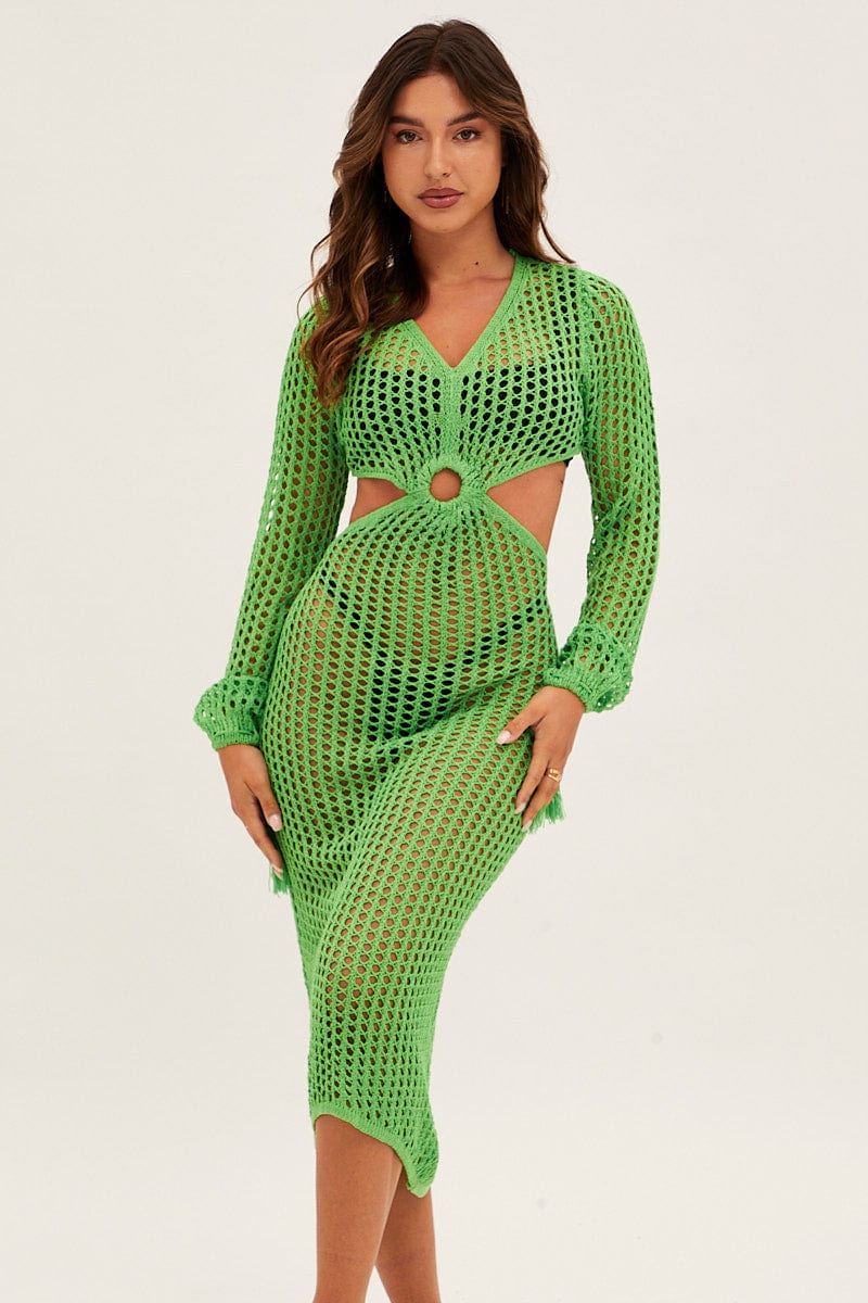 Green Crochet Cutout Knit Dress | Ally Fashion Green Crochet Cutout Knit Dress | Ally Fashion