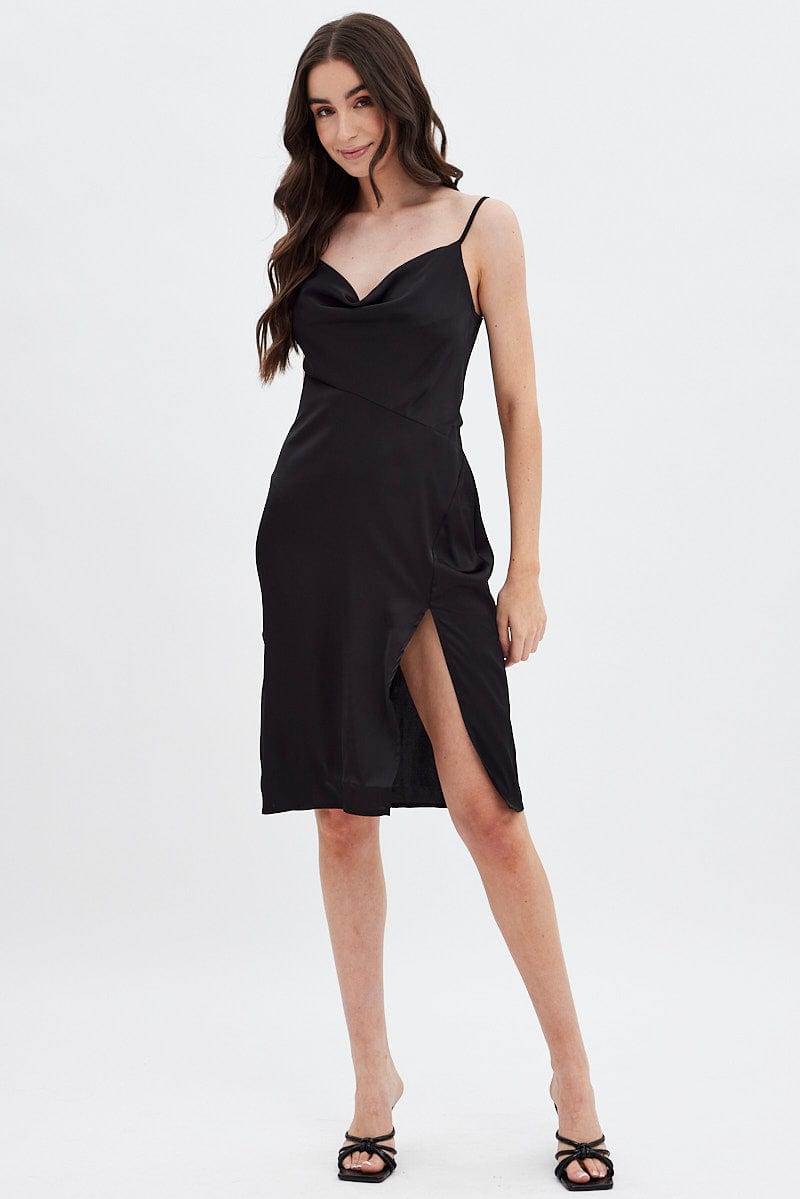 Black Cowl Neck Slip Midi Dress for Ally Fashion